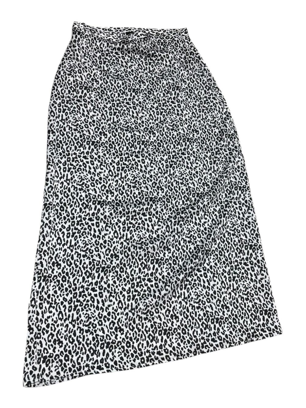 Forever 21 White & Black Animal Print Satin Midi Skirt Size S